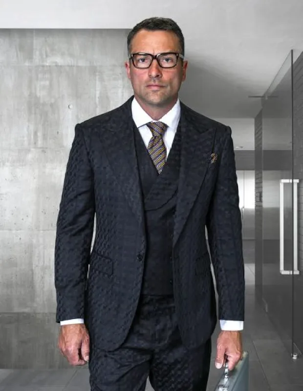 Statement Men's 3 Piece 100% Wool Fashion Suit - Unique Checker Pattern sold by Alberto Nardoni