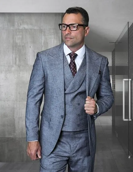 Statement Men's 3 Piece 100% Wool Modern Fit Suit - Textured Windowpane sold by Alberto Nardoni product image thumbnail 2
