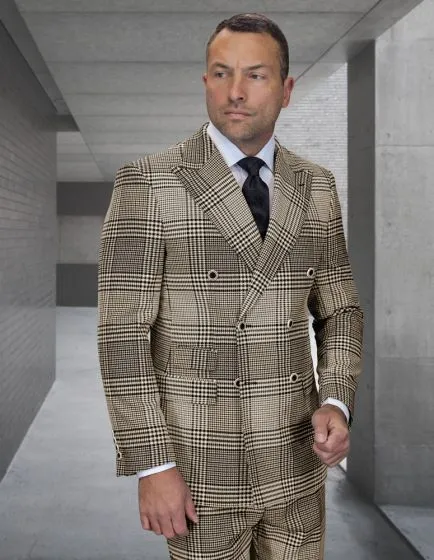 Statement Men's 2 Piece 100% Wool Modern Fit Double Breasted Suit - Plaid Pattern sold by Alberto Nardoni