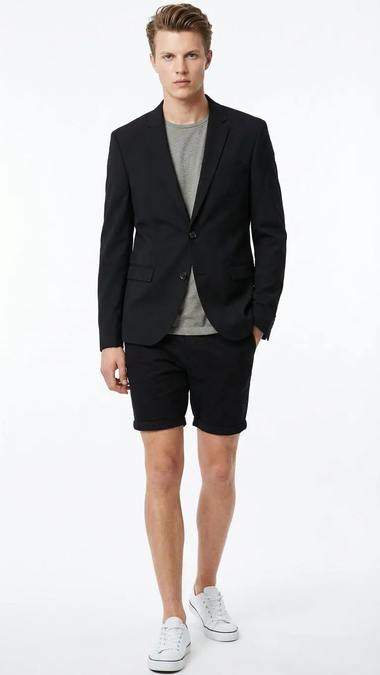 Men’s Black Summer Business Suit with Shorts Pants Set sold by Alberto Nardoni