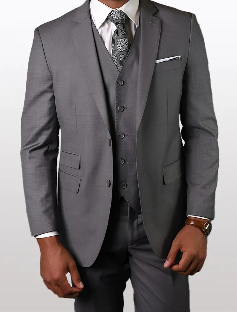 Statement Men's Solid Grey Tailored Fit 100% Wool Vested Suits sold by Alberto Nardoni product image thumbnail 2