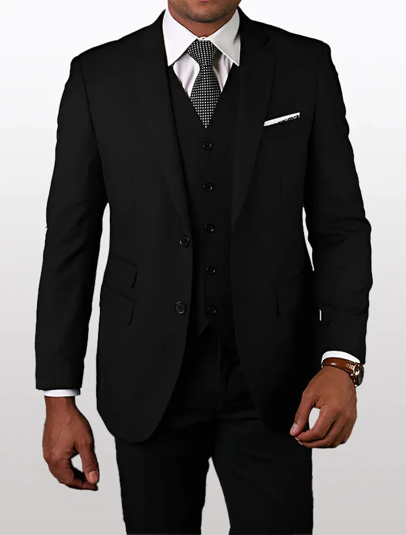 Statement Men's Solid Black Tailored Fit 100% Wool Vested Suits sold by Alberto Nardoni product image thumbnail 2
