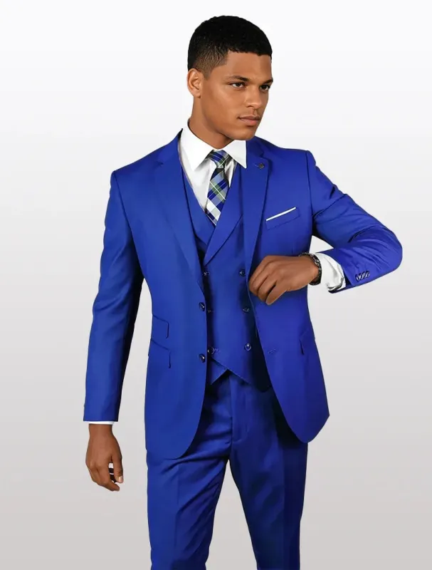 Statement Mens Royal Blue Modern Fit 100% Wool Vested Suits sold by Alberto Nardoni