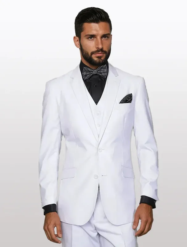 Statement Men's Solid White Modern Fit 100% Wool Vested Suits sold by Alberto Nardoni