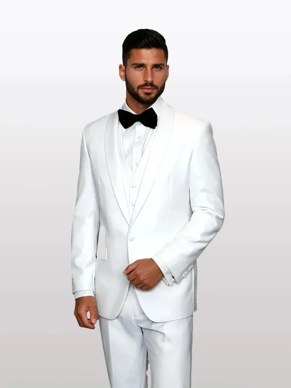 Statement Men's White with White Lapel Vested 100% Wool Tuxedos sold by Alberto Nardoni