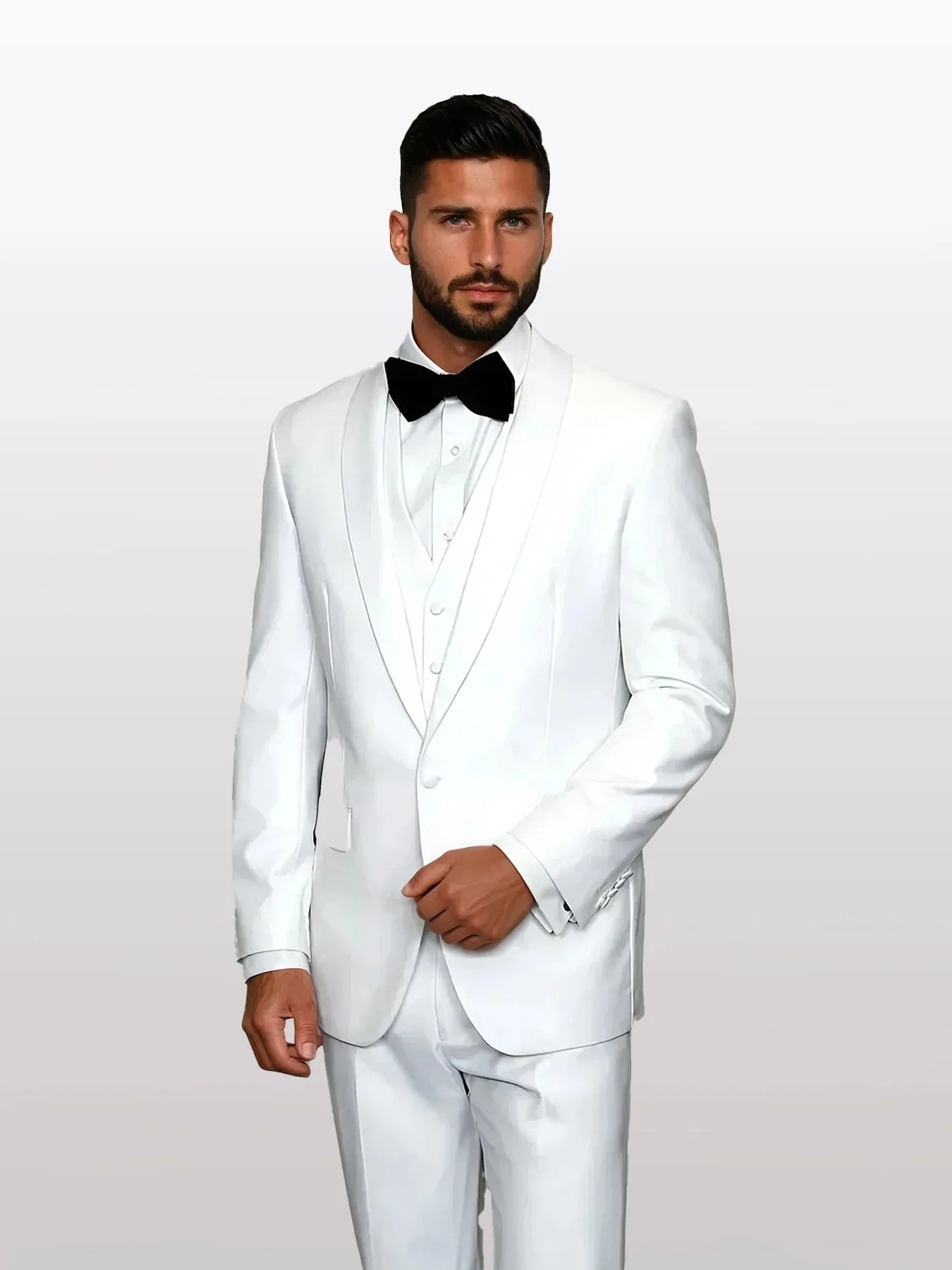 Statement Men's White with White Lapel Vested 100% Wool Tuxedos sold by Alberto Nardoni