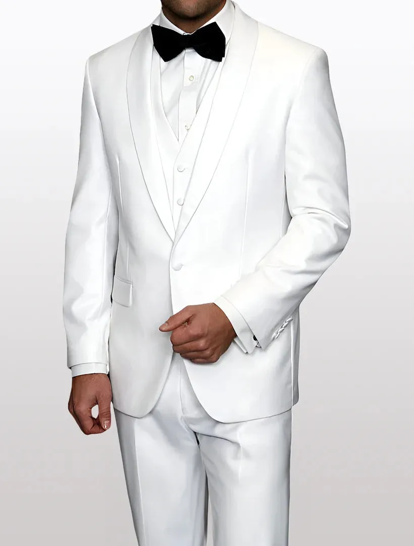 Statement Men's White with White Lapel Vested 100% Wool Tuxedos sold by Alberto Nardoni product image thumbnail 2