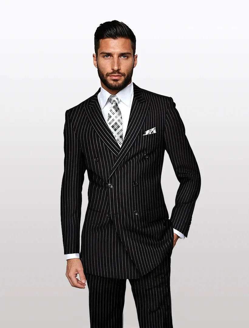 Statement Men's Black Pin Stripe Double Breasted Suits sold by Alberto Nardoni
