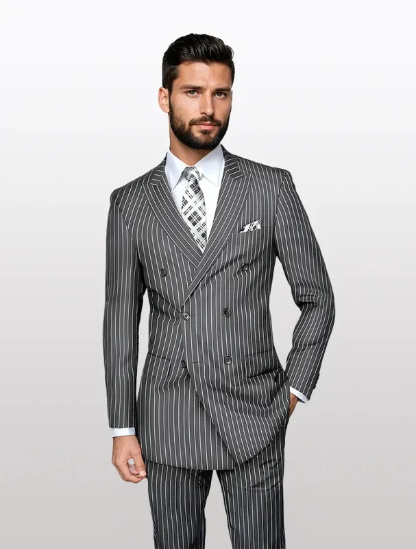 Statement Men's Grey Pin Stripe Double Breasted Suits sold by Alberto Nardoni