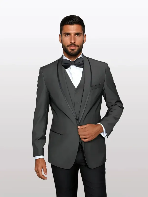 Statement Men's Charcoal Grey Vested Tuxedos with Bow Tie sold by Alberto Nardoni