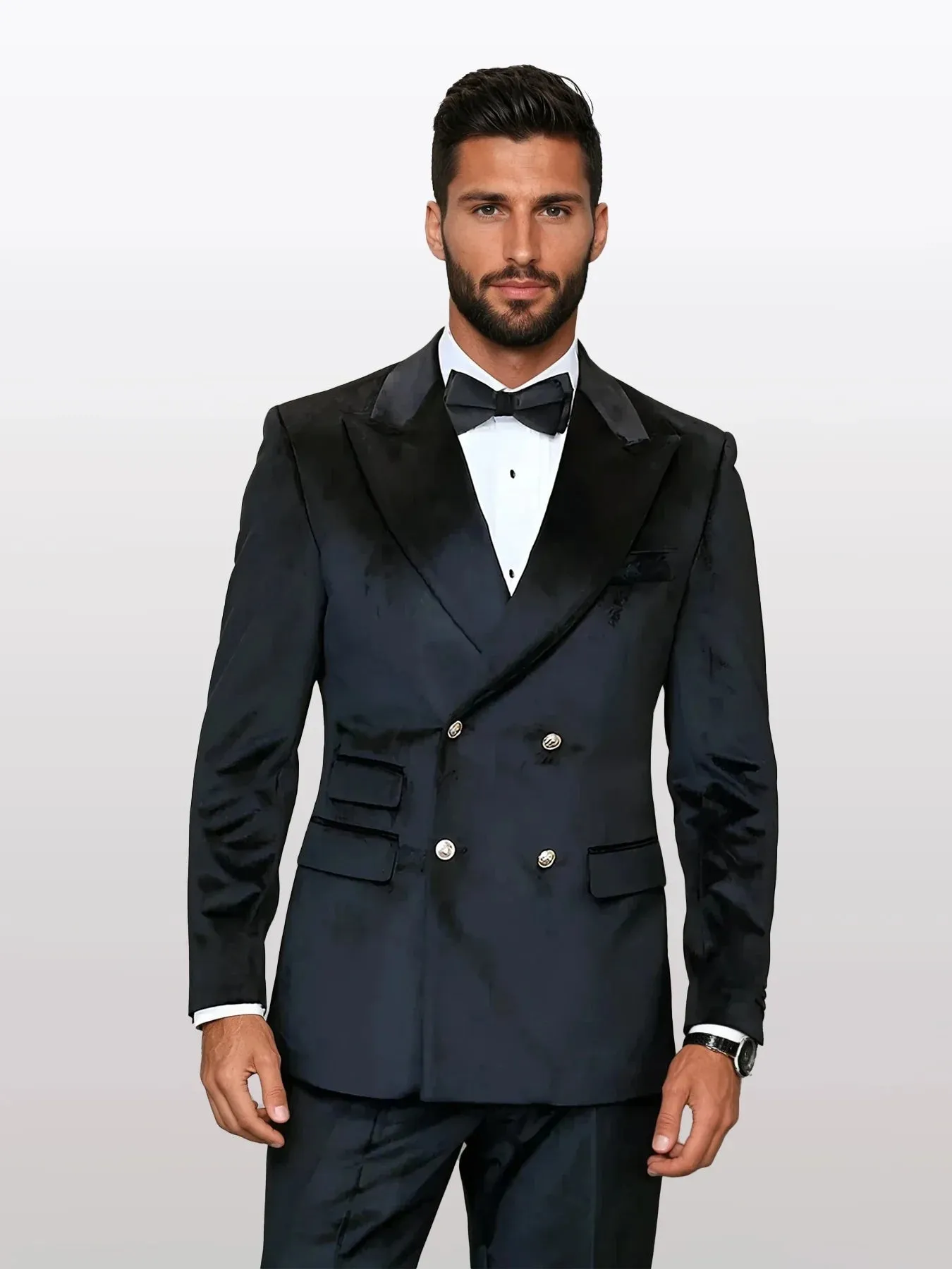 Statement Men's Black Double Breasted Velvet Suits sold by Alberto Nardoni