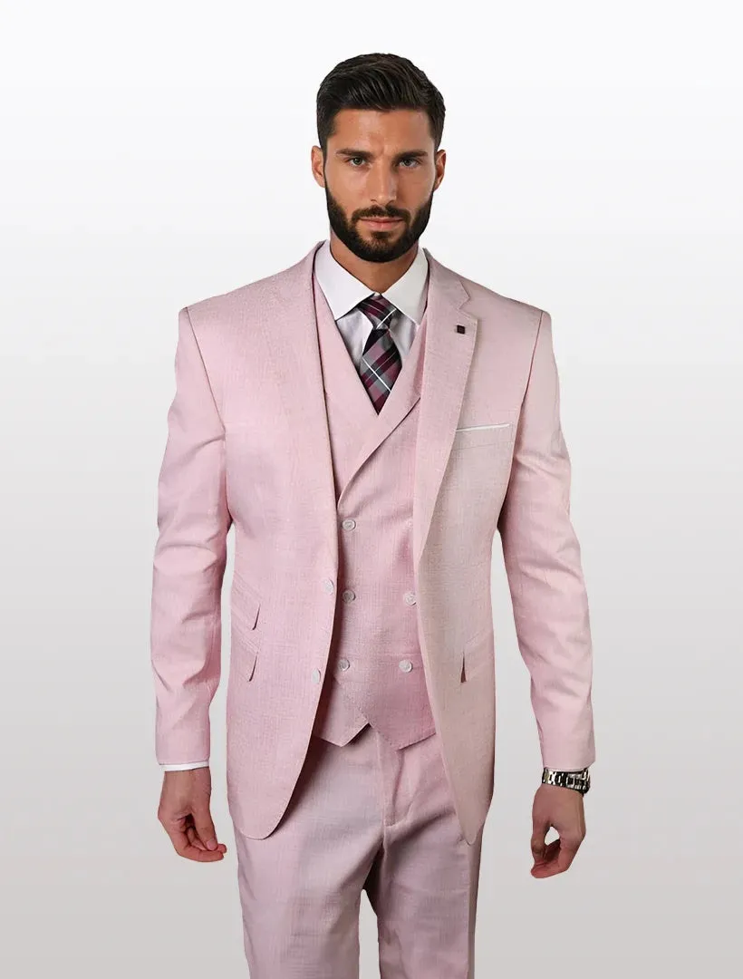 Statement Men's Dusty Pink with Double-Breasted Vest 100% Wool Slim Fit Suits sold by Alberto Nardoni