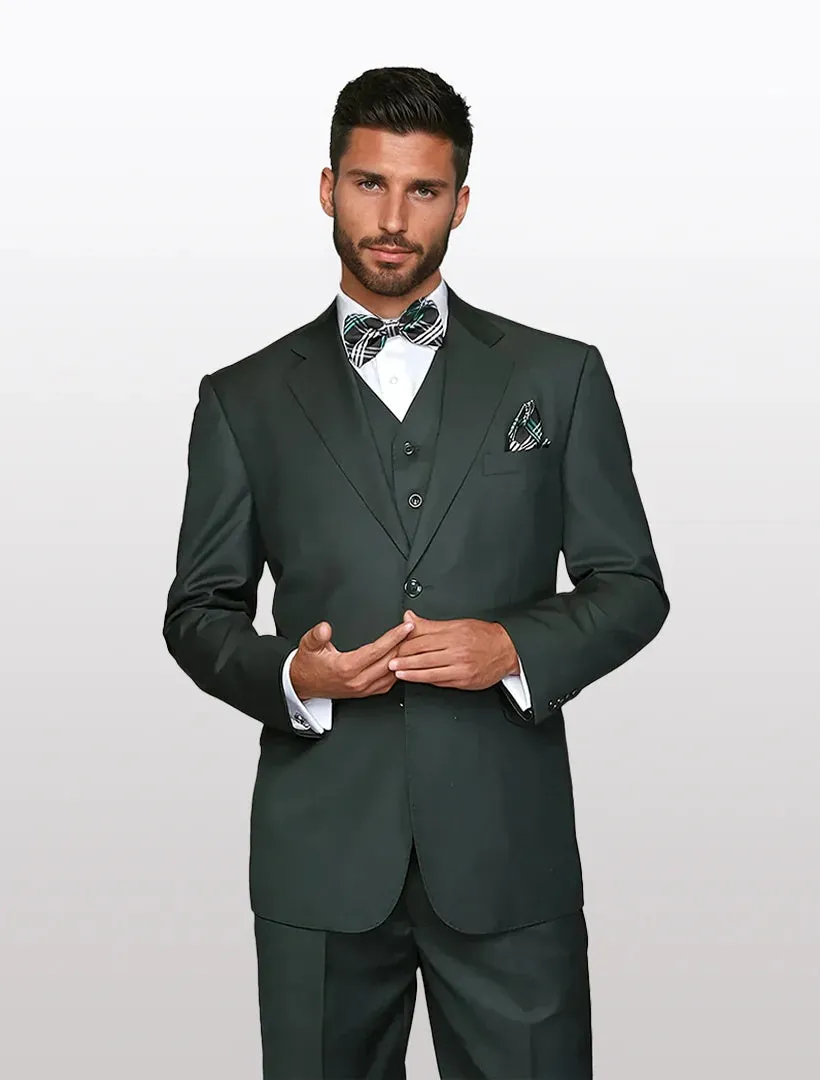 Statement Men's Solid Hunter Green Wool Blend Vested Suits (Tailored Fit) sold by Alberto Nardoni