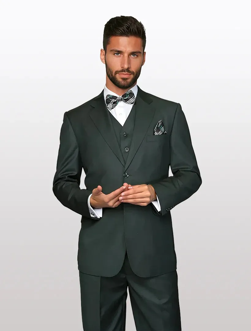 Statement Men's Solid Hunter Green 100% Wool Vested Suits (Modern Fit) sold by Alberto Nardoni