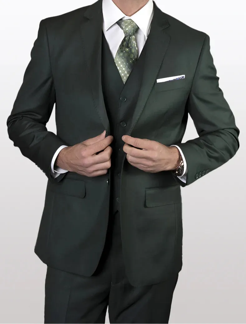 Statement Men's Solid Hunter Green 100% Wool Vested Suits (Tailored Fit) sold by Alberto Nardoni product image thumbnail 2