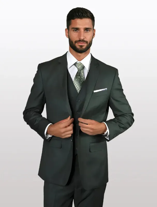 Statement Men's Solid Hunter Green 100% Wool Vested Suits (Tailored Fit) sold by Alberto Nardoni