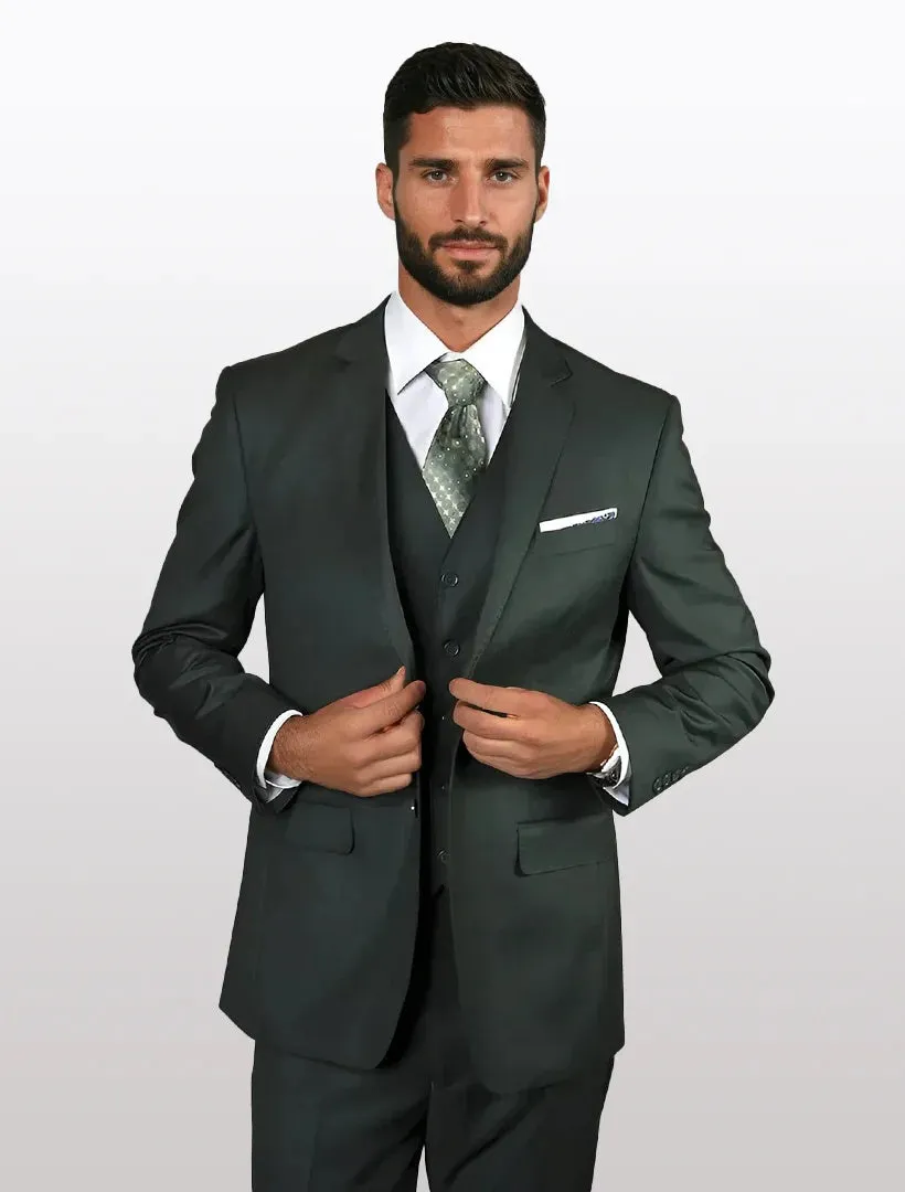 Statement Men's Solid Hunter Green 100% Wool Vested Suits (Tailored Fit) sold by Alberto Nardoni