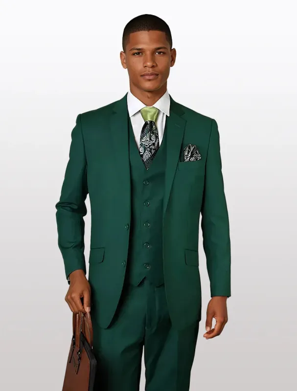Statement Men's Forest Green Modern Fit 100% Wool Vested Suits sold by Alberto Nardoni