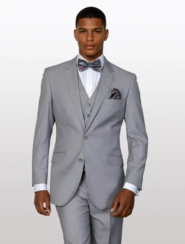 Statement Men's Solid Grey Modern Fit 100% Wool Vested Suits sold by Alberto Nardoni