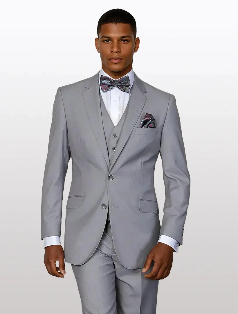 Statement Men's Solid Grey Modern Fit 100% Wool Vested Suits sold by Alberto Nardoni