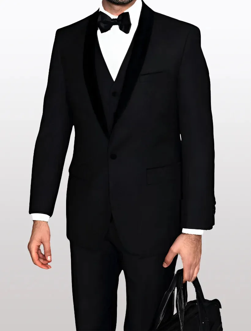 Statement Men's Black with Black Lapel Vested 100% Wool Velvet Tuxedos sold by Alberto Nardoni product image thumbnail 2