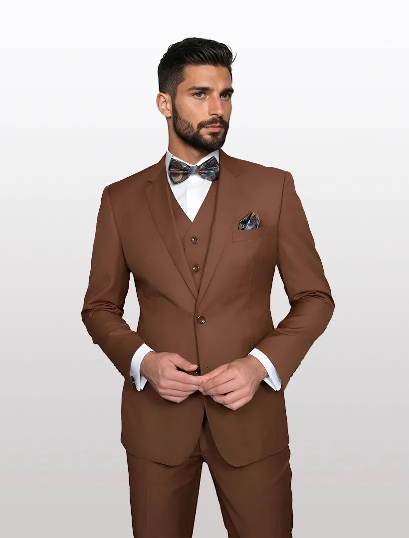 Statement Men's Solid Copper Modern Fit 100% Wool Vested Suits sold by Alberto Nardoni