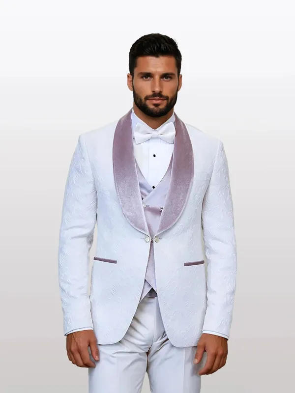 Statement Men's Ivory Velvet Shawl Lapel Tuxedos with Velvet Vest sold by Alberto Nardoni