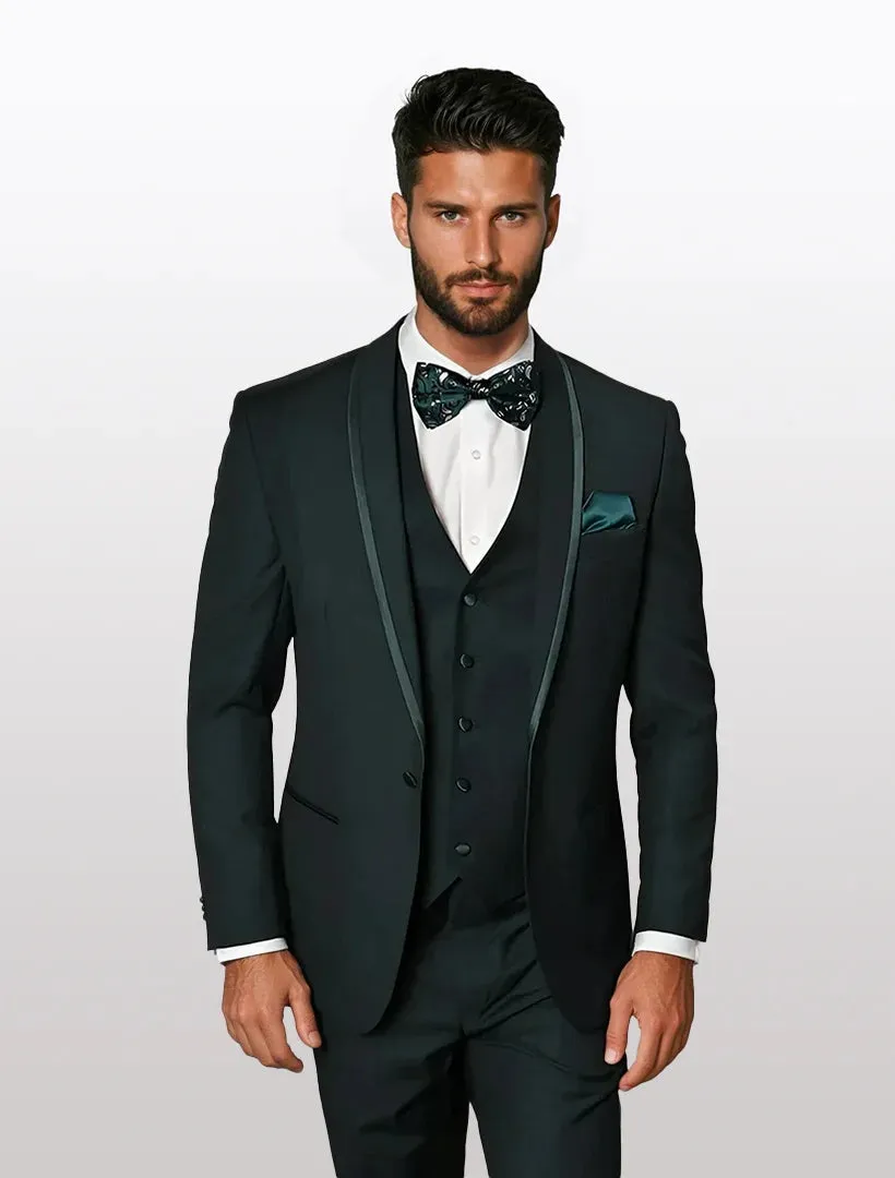 Statement Men's Hunter with Trim Lapel Vested 100% Wool Tuxedos sold by Alberto Nardoni
