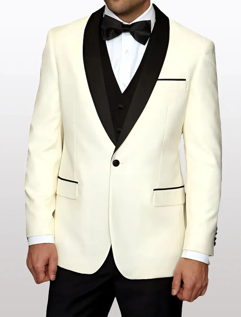 Statement Men's Ivory with Black Lapel Vested 100% Wool Tuxedos sold by Alberto Nardoni product image thumbnail 2