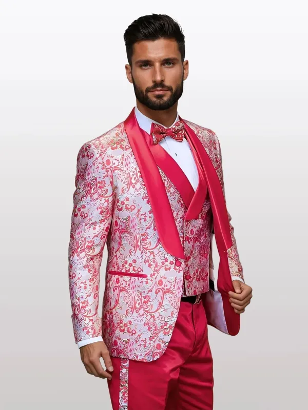 Statement Men's Off Coral Patterned Vested Tuxedos with Bowtie sold by Alberto Nardoni