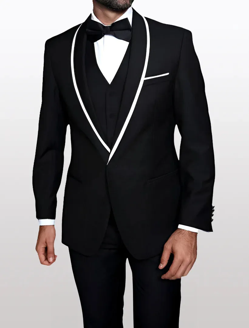 Statement Men's Black with White Lapel Vested 100% Wool Tuxedos sold by Alberto Nardoni product image thumbnail 2