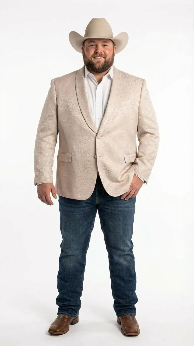 Mens Tan Khaki Beige Cream Champaign Paisley Western Blazer Jacket, Embossed Dress Sport Coat for Wedding Party Rodeo Style sold by Alberto Nardoni product image thumbnail 5