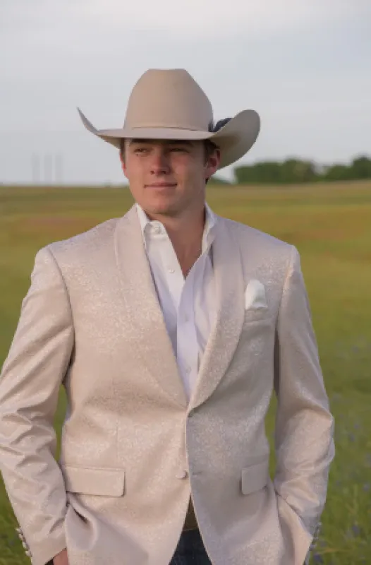Mens Tan Khaki Beige Cream Champaign Paisley Western Blazer Jacket, Embossed Dress Sport Coat for Wedding Party Rodeo Style made by Alberto Nardoni