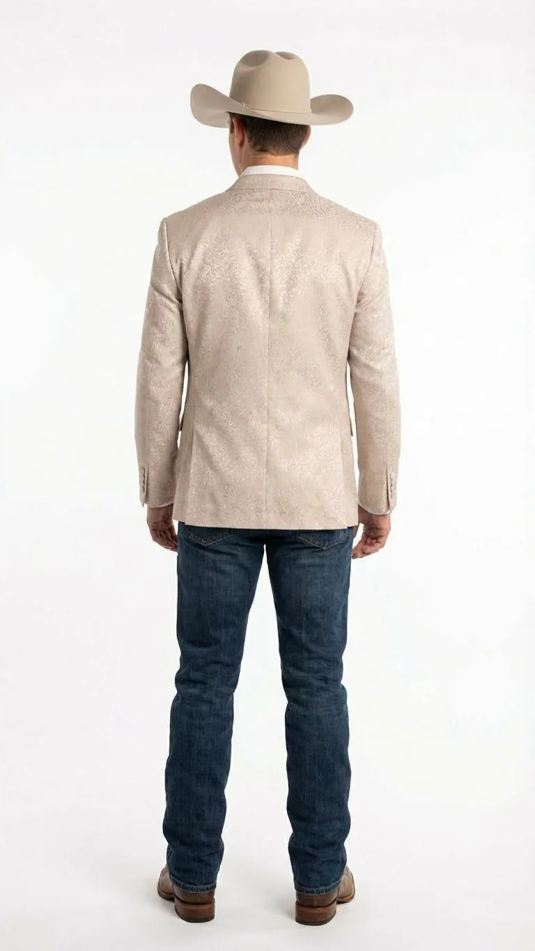 Mens Tan Khaki Beige Cream Champaign Paisley Western Blazer Jacket, Embossed Dress Sport Coat for Wedding Party Rodeo Style sold by Alberto Nardoni product image thumbnail 3