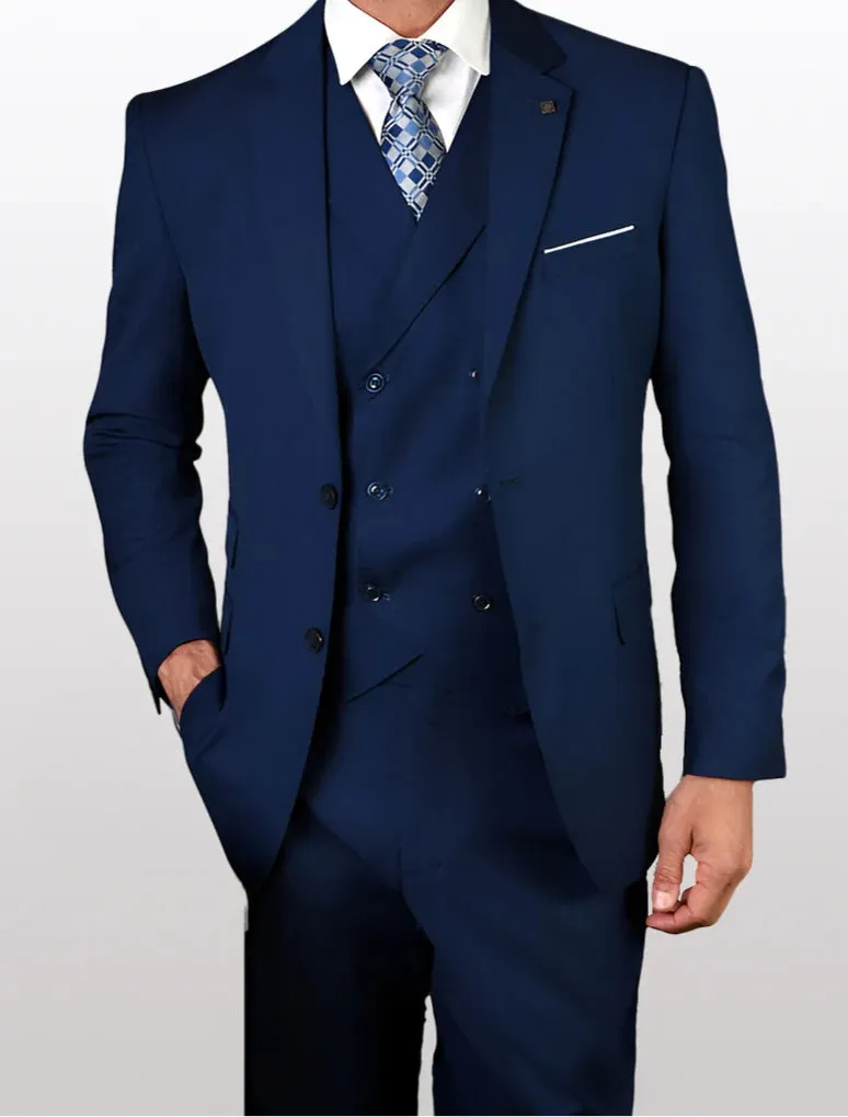 Statement Mens Sapphire Blue Modern Fit 100% Wool Vested Suits sold by Alberto Nardoni product image thumbnail 2