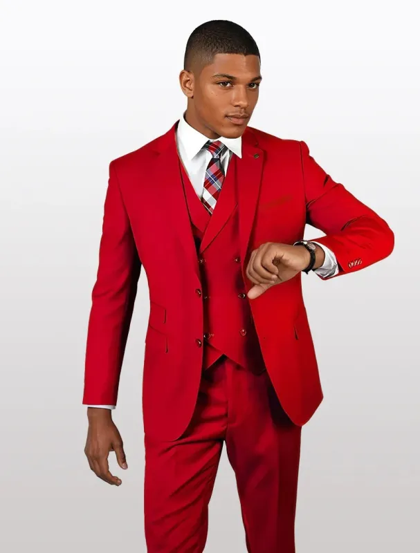 Statement Mens Red Modern Fit 100% Wool Vested Suits sold by Alberto Nardoni