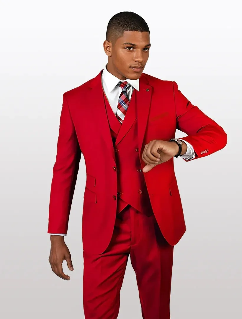 Statement Mens Red Modern Fit 100% Wool Vested Suits sold by Alberto Nardoni
