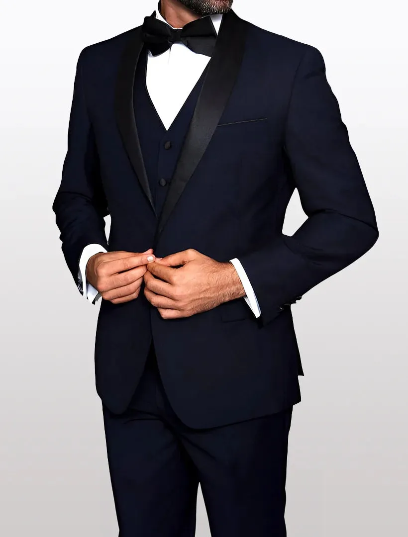Statement Men's Navy with Black Lapel Vested 100% Wool Tuxedos sold by Alberto Nardoni product image thumbnail 2