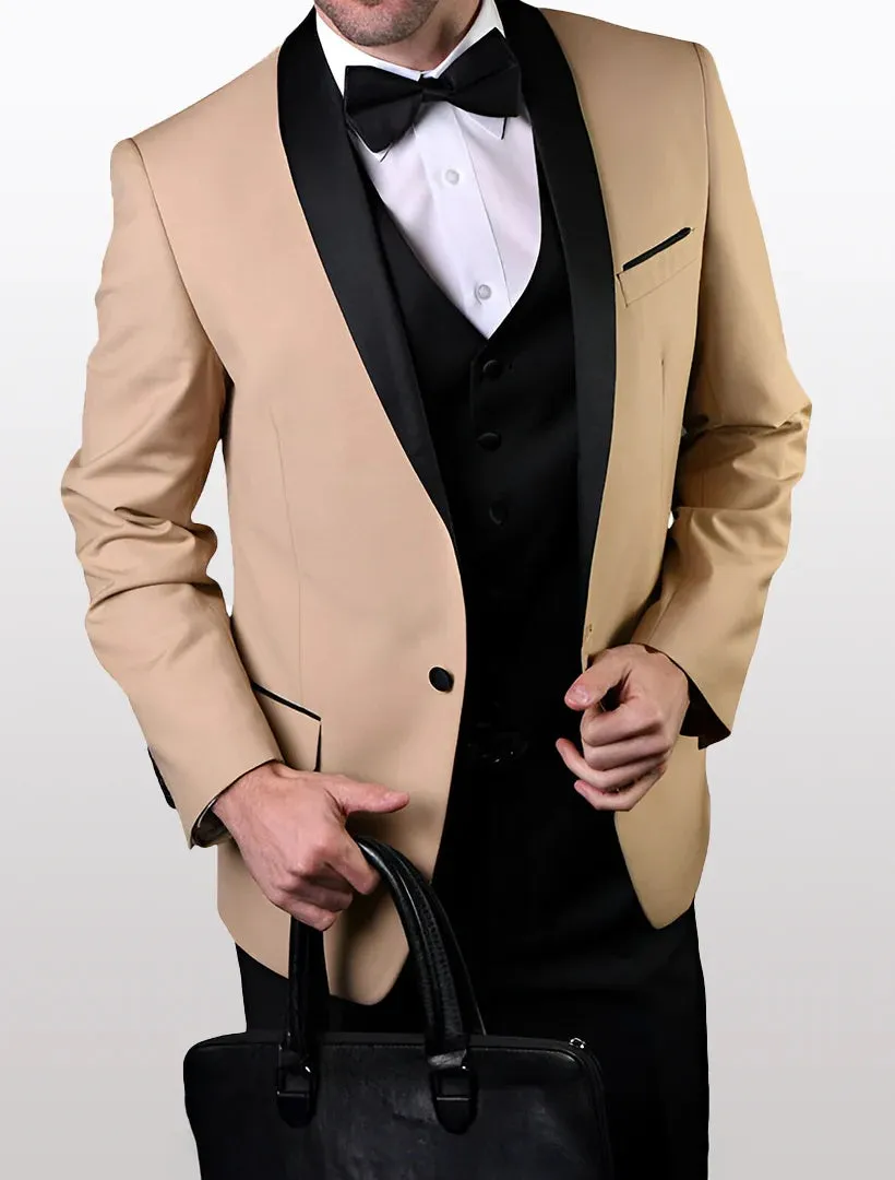 Statement Men's Champagne with Black Lapel Vested 100% Wool Tuxedos sold by Alberto Nardoni product image thumbnail 2