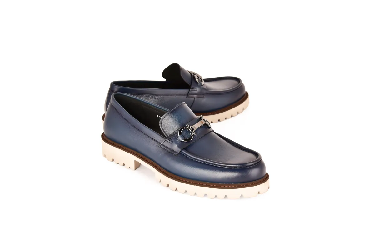 C0001202-7887 loafer with silver buckle-Blue sold by Alberto Nardoni