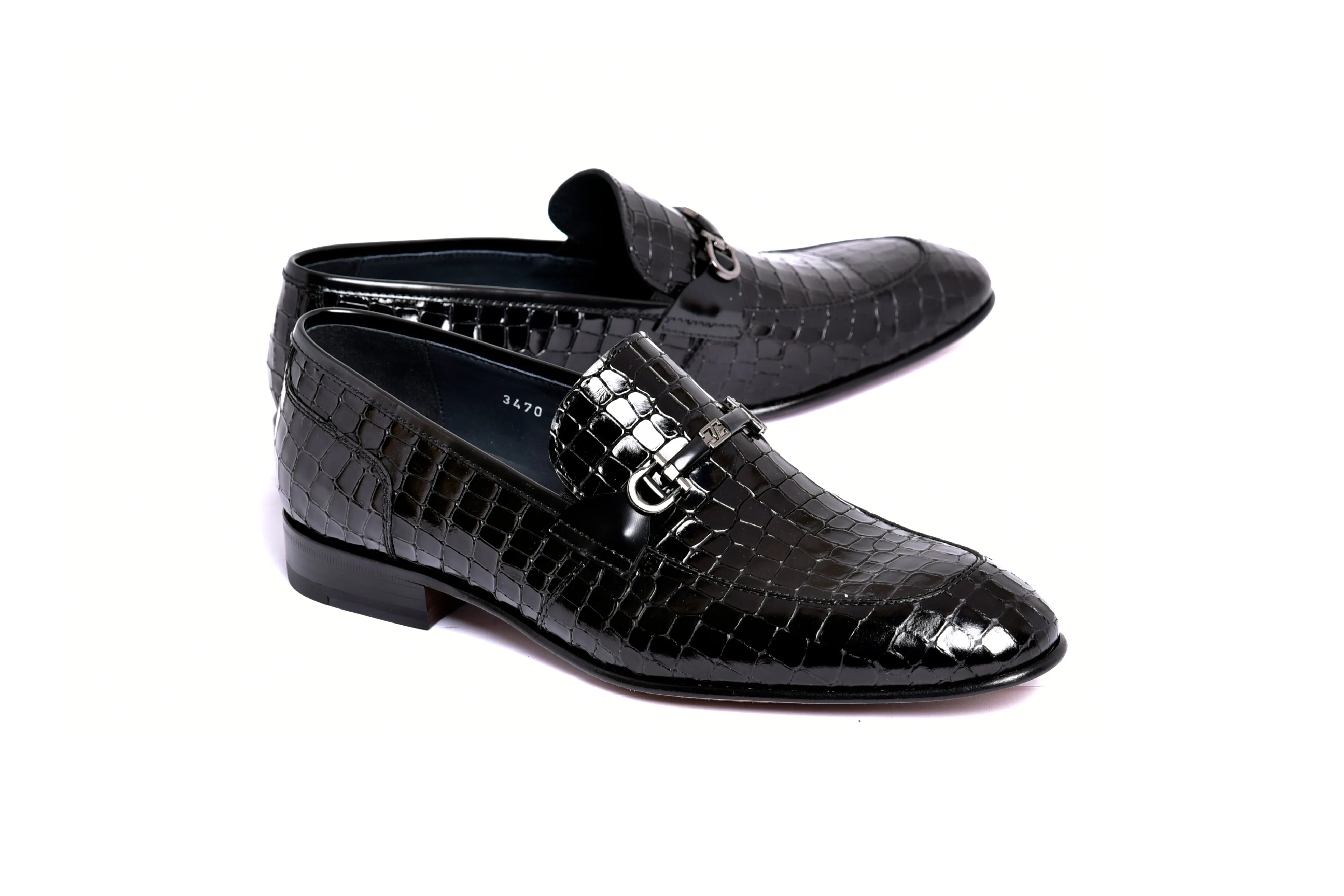 C01707-3470BC Croco Leather with Buckle-Black sold by Alberto Nardoni