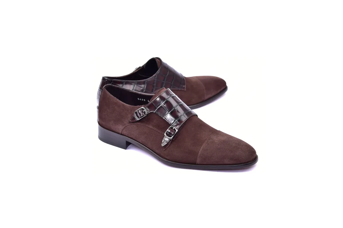 C00016-6433 Cap toe Monk strap-Brown Suede sold by Alberto Nardoni