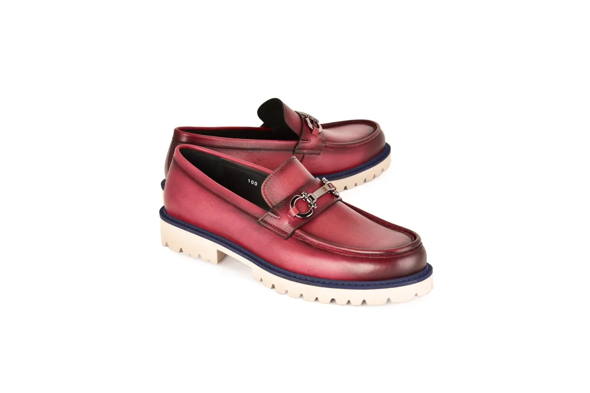 C0001203-7887 loafer with silver buckle-burgundy sold by Alberto Nardoni