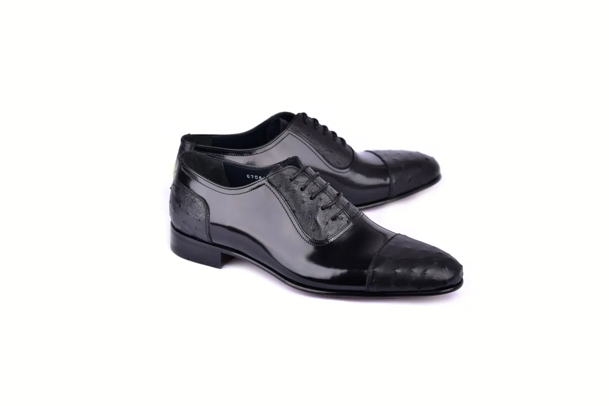 C0001301-6708 Cap toe Ostrich-Black sold by Alberto Nardoni