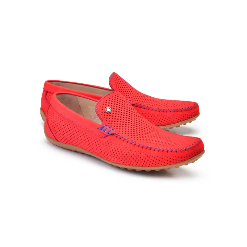 P00022-2301-perforated Driving shoe Red made by Alberto Nardoni