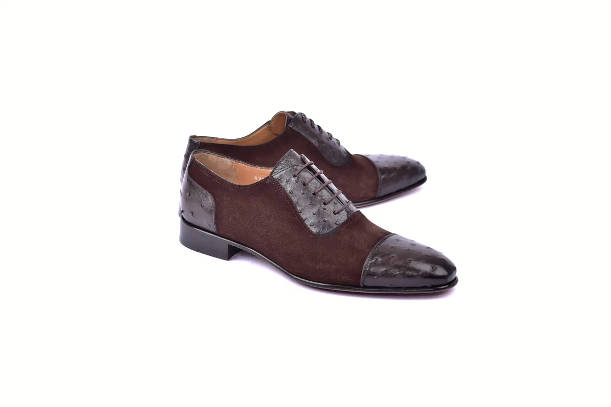 C0001302-6708 Cap toe Ostrich-Brown Suede sold by Alberto Nardoni