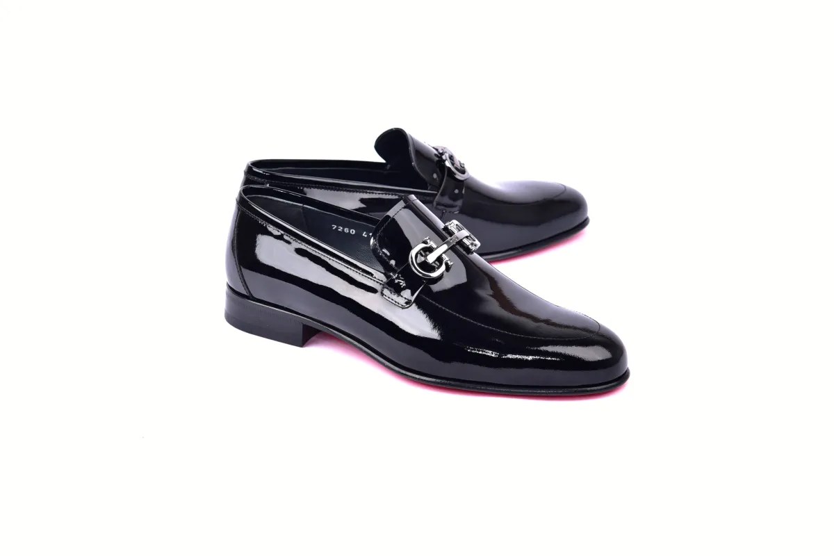 C00012-7260 Formal loafer with silver buckle-Black Patent sold by Alberto Nardoni
