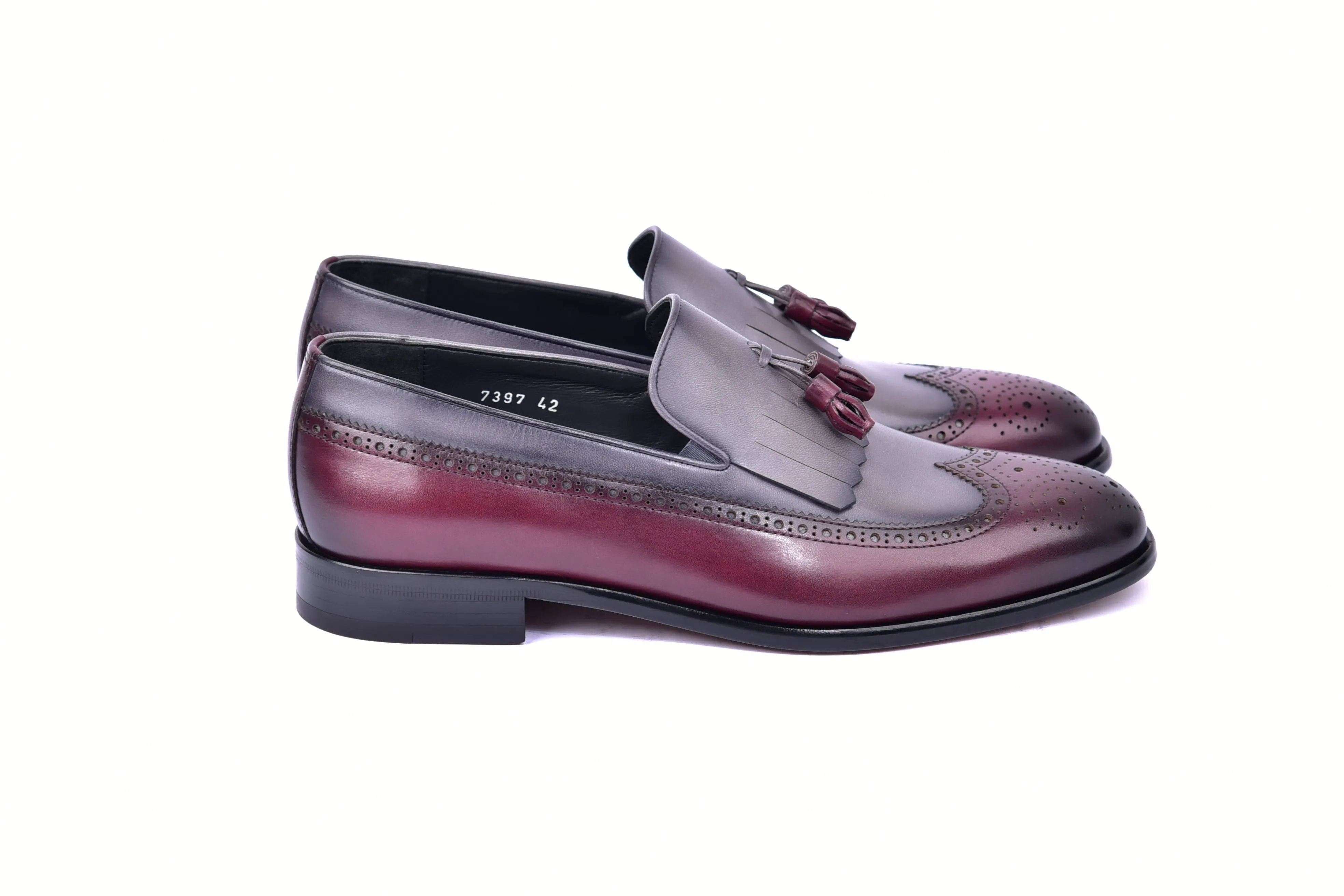C00018-7397 Wing tip Kiltie Tassel Loafer-Burgundy/Grey sold by Alberto Nardoni product image thumbnail 2