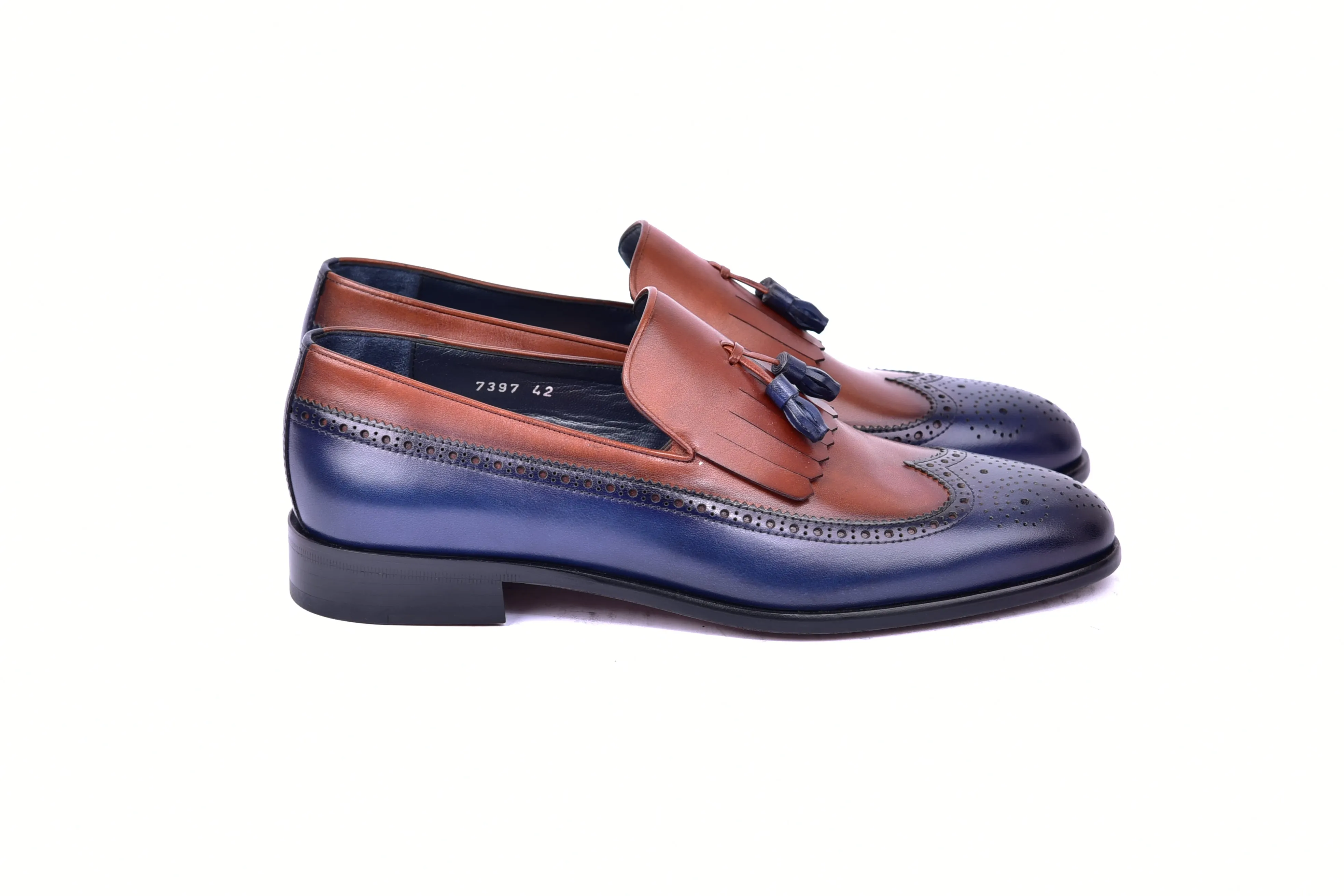 C00019-7397 Wing tip Kiltie Tassel Loafer-Navy/Tan sold by Alberto Nardoni product image thumbnail 2