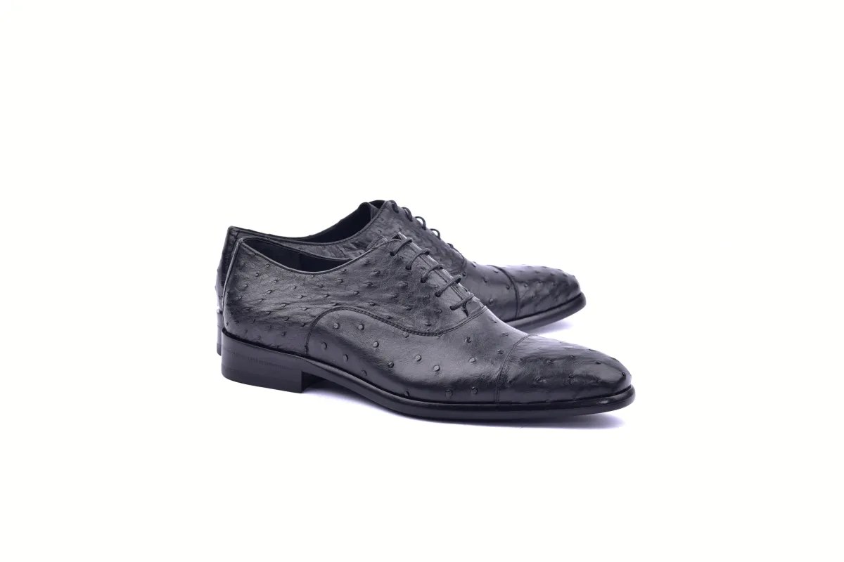 C009-6265 Genuine Ostrich Cap toe- Black sold by Alberto Nardoni